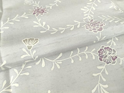 平和屋着物▽白山紬 単衣 型染め 草花文 正絹 逸品 未使用 DAAV5646az