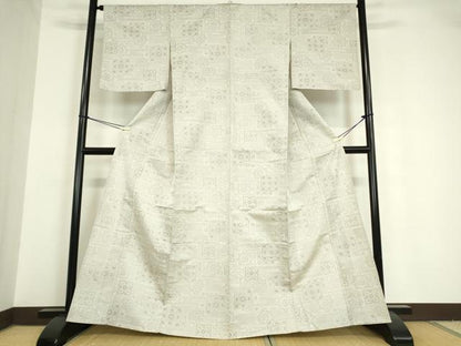 平和屋着物▽上質な紬　単衣　正倉院花文　正絹　逸品　未使用　DAAV5650az