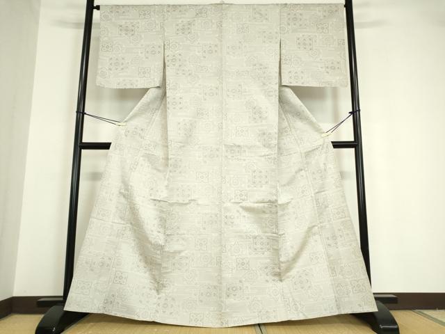 平和屋着物▽上質な紬　単衣　正倉院花文　正絹　逸品　未使用　DAAV5650az