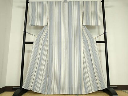 平和屋着物▽上質な小紋 単衣 縞 正絹 逸品 DAAV5651az
