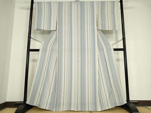 平和屋着物▽上質な小紋 単衣 縞 正絹 逸品 DAAV5651az