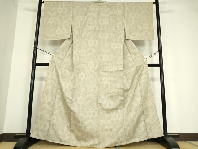 平和屋着物▽上質な紬 単衣 麻の葉 80亀甲 反端付き 正絹 逸品 DAAV5652az