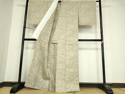 平和屋着物▽上質な紬 単衣 麻の葉 80亀甲 反端付き 正絹 逸品 DAAV5652az