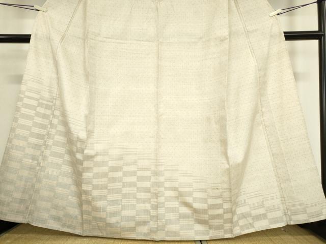 平和屋着物▽訪問着　単衣　紬地　市松絣文　正絹　逸品　DAAV5655az
