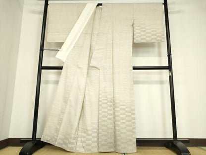 平和屋着物▽訪問着　単衣　紬地　市松絣文　正絹　逸品　DAAV5655az