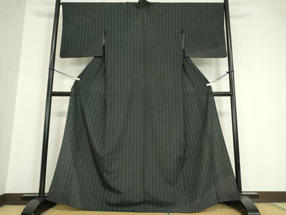 平和屋着物▽本塩沢 訪問着 単衣 斜線文 黒地 正絹 逸品 DAAV5656az