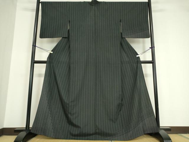 平和屋着物▽本塩沢 訪問着 単衣 斜線文 黒地 正絹 逸品 DAAV5656az