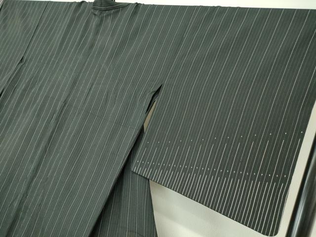 平和屋着物▽本塩沢 訪問着 単衣 斜線文 黒地 正絹 逸品 DAAV5656az