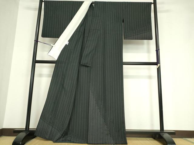 平和屋着物▽本塩沢 訪問着 単衣 斜線文 黒地 正絹 逸品 DAAV5656az