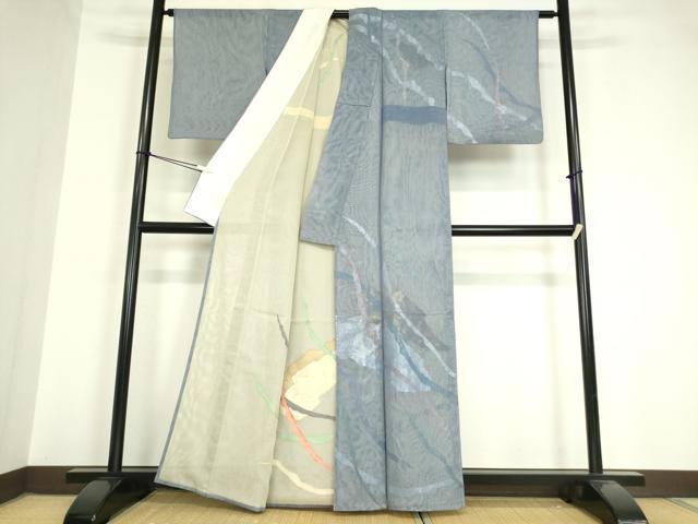 平和屋着物▽訪問着 無双 紗袷 紗×紗 流水文 銀彩 正絹 逸品 DAAV5657az