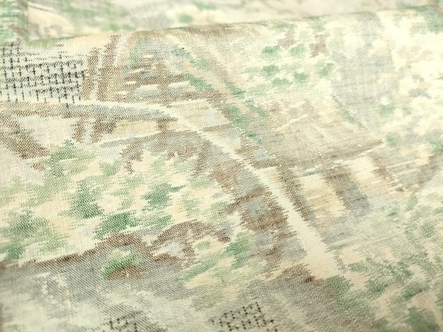 平和屋着物▽小千谷紬 単衣 風景樹林文 100亀甲 正絹 逸品 DAAV5661az