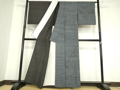 平和屋着物▽上質な紬　単衣　片身替わり　霞文　やまと誂製　正絹　逸品　DAAV5664az