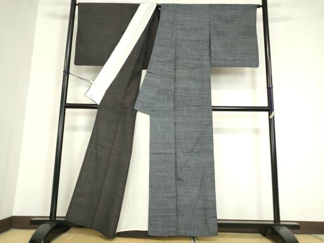 平和屋着物▽上質な紬　単衣　片身替わり　霞文　やまと誂製　正絹　逸品　DAAV5664az