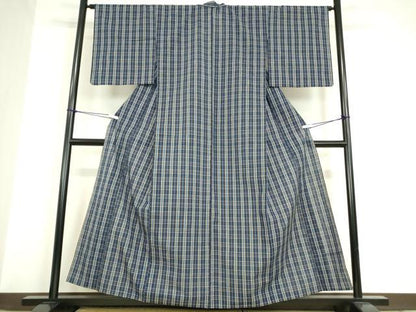 平和屋着物▽上質な紬 単衣 格子 正絹 逸品 DAAV5668az