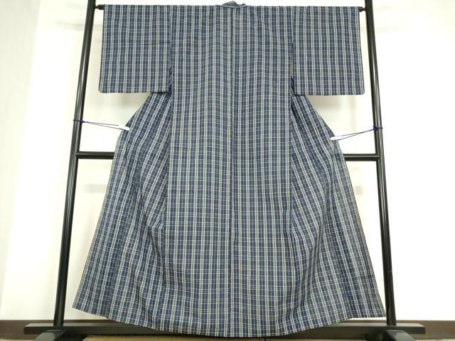 平和屋着物▽上質な紬 単衣 格子 正絹 逸品 DAAV5668az