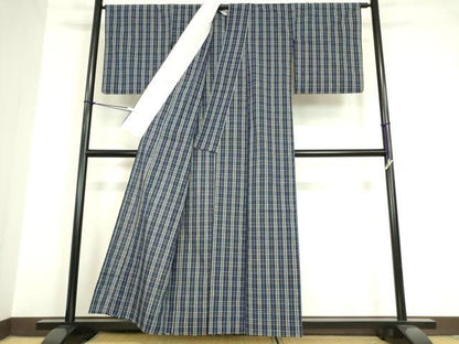 平和屋着物▽上質な紬 単衣 格子 正絹 逸品 DAAV5668az