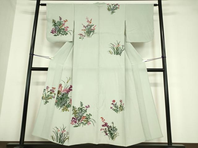 平和屋着物▽訪問着 単衣 ろうけつ染め 草花文 正絹 逸品 DAAV5670az