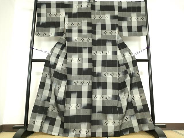 平和屋着物▽上質な紬 単衣 絣格子 正絹 逸品 DAAV5672az
