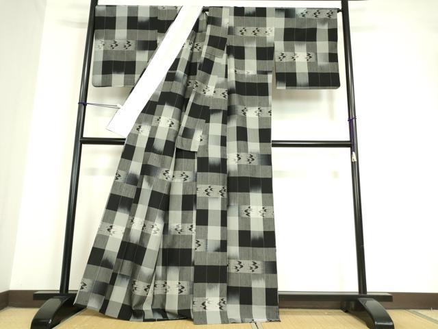 平和屋着物▽上質な紬 単衣 絣格子 正絹 逸品 DAAV5672az
