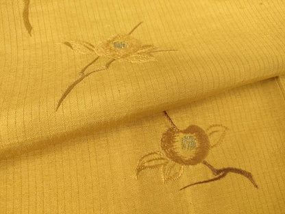 平和屋着物▽色留訪問着 単衣 紬地 総刺繍 草花文 金糸 黄金色 正絹 逸品 DAAV5673az