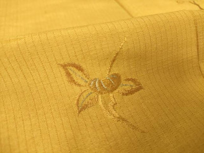 平和屋着物▽色留訪問着 単衣 紬地 総刺繍 草花文 金糸 黄金色 正絹 逸品 DAAV5673az