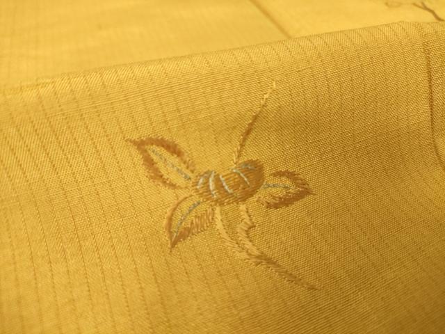 平和屋着物▽色留訪問着 単衣 紬地 総刺繍 草花文 金糸 黄金色 正絹 逸品 DAAV5673az