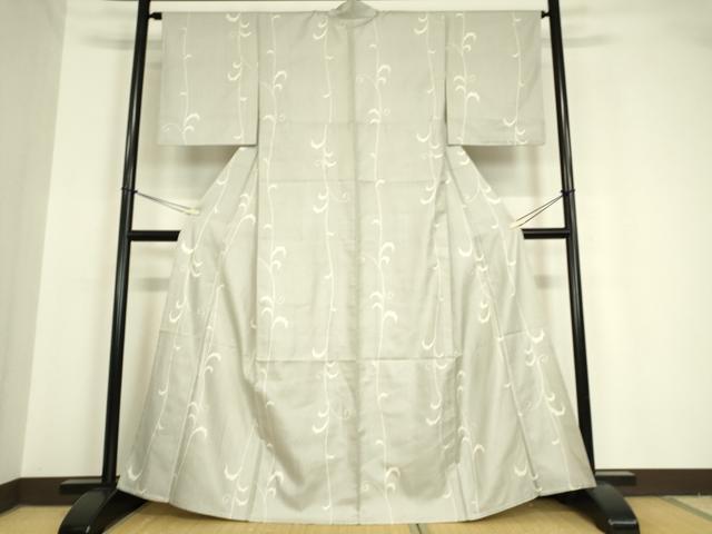 平和屋着物▽上質な紬　単衣　蔦の葉文　正絹　逸品　DAAV5677az