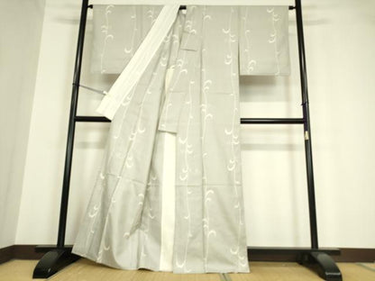 平和屋着物▽上質な紬　単衣　蔦の葉文　正絹　逸品　DAAV5677az