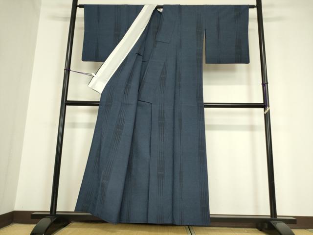 平和屋着物▽本塩沢 単衣 間道 110亀甲 正絹 逸品 DAAV5680az