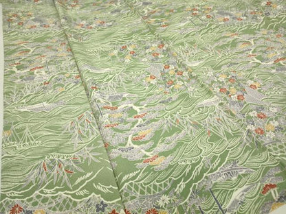 平和屋着物▽上質な小紋 単衣 水辺風景花文 正絹 逸品 DAAV5684az