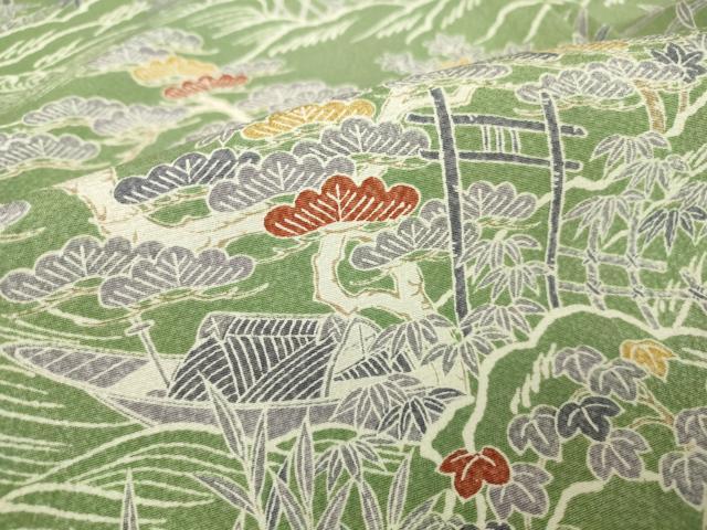 平和屋着物▽上質な小紋 単衣 水辺風景花文 正絹 逸品 DAAV5684az