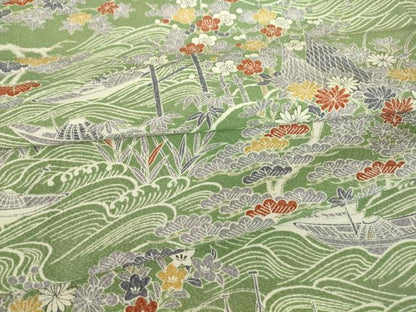 平和屋着物▽上質な小紋 単衣 水辺風景花文 正絹 逸品 DAAV5684az