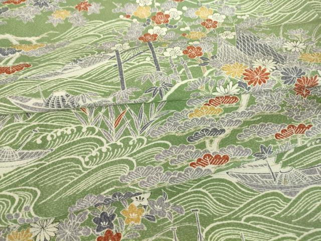 平和屋着物▽上質な小紋 単衣 水辺風景花文 正絹 逸品 DAAV5684az