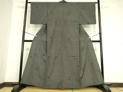 平和屋着物▽本塩沢 単衣 丸文 黒地 正絹 逸品 DAAV5687az