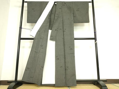 平和屋着物▽本塩沢 単衣 丸文 黒地 正絹 逸品 DAAV5687az