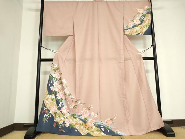 平和屋着物▽訪問着 単衣 枝桜文 金彩 洗える着物 DAAV5692az