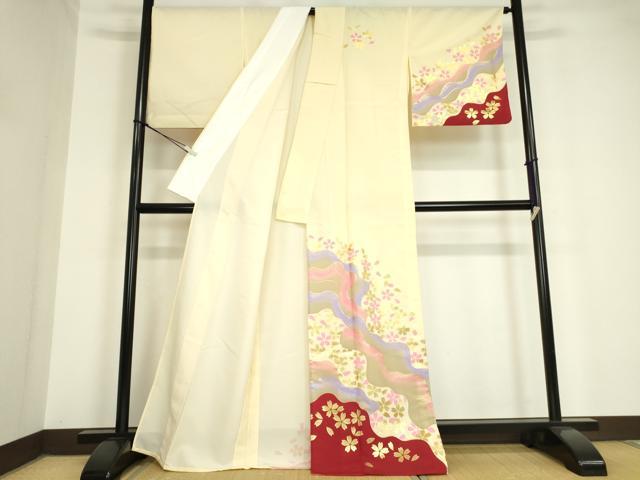 平和屋着物▽訪問着 単衣 舞桜文 金彩 洗える着物 DAAV5693az