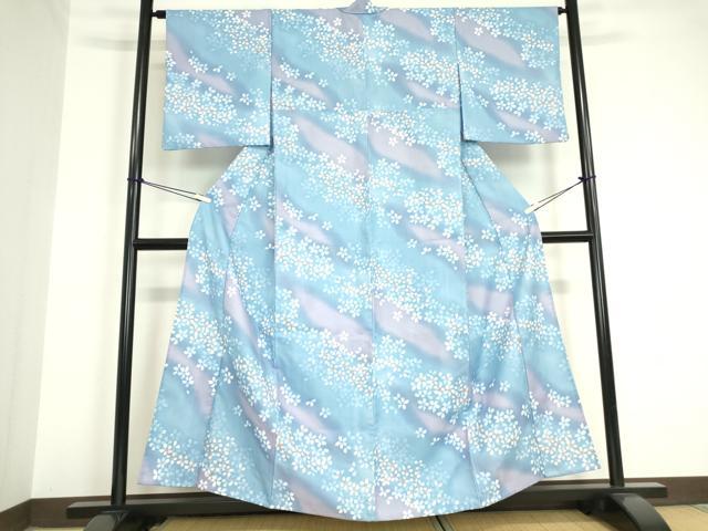 平和屋着物▽小紋 単衣 舞桜文 暈し染め 洗える着物 DAAV5713az