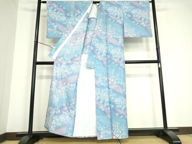 平和屋着物▽小紋 単衣 舞桜文 暈し染め 洗える着物 DAAV5713az