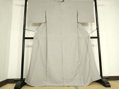 平和屋着物▽上質なお召 単衣 縞 正絹 逸品 DAAV5722az