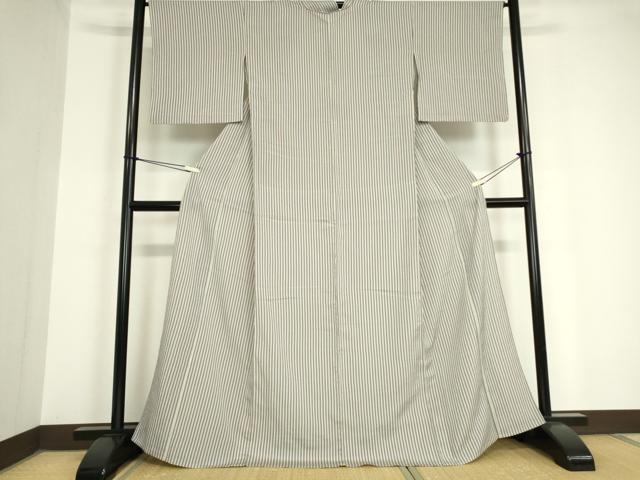 平和屋着物▽上質なお召 単衣 縞 正絹 逸品 DAAV5722az