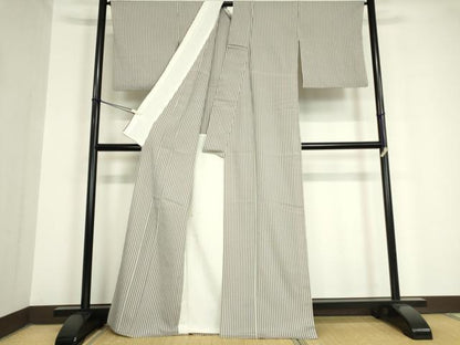 平和屋着物▽上質なお召 単衣 縞 正絹 逸品 DAAV5722az