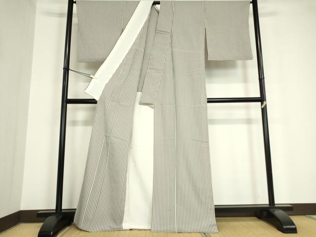 平和屋着物▽上質なお召 単衣 縞 正絹 逸品 DAAV5722az