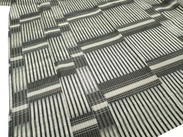 平和屋着物▽上質な紬 単衣 変わり格子 黒地 正絹 逸品 DAAV5724az