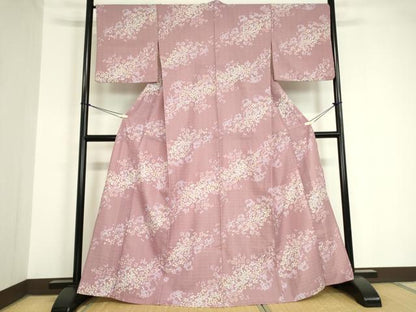 平和屋着物▽小紋 単衣 舞桜文 洗える着物 DAAV5730az