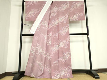 平和屋着物▽小紋 単衣 舞桜文 洗える着物 DAAV5730az