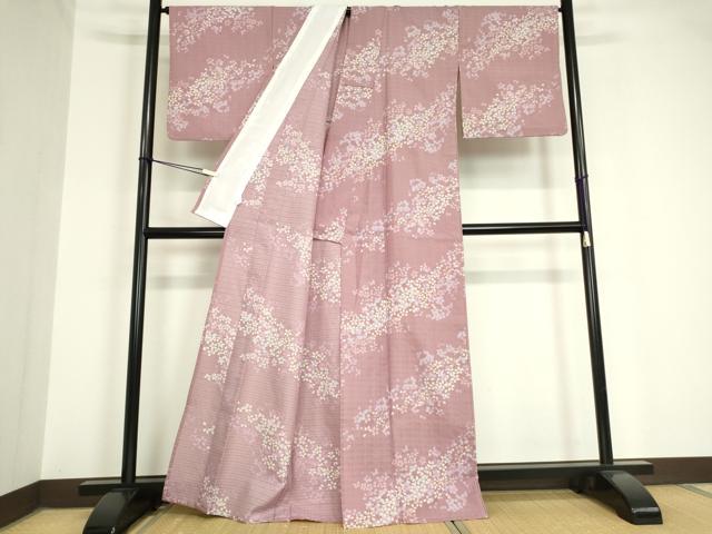 平和屋着物▽小紋 単衣 舞桜文 洗える着物 DAAV5730az