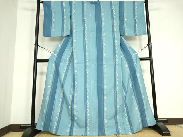 平和屋着物▽小紋 単衣 更紗花鳥文 洗える着物 DAAV5731az