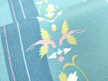 平和屋着物▽小紋 単衣 更紗花鳥文 洗える着物 DAAV5731az