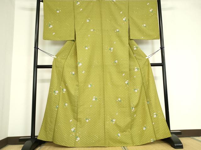 平和屋着物▽小紋 単衣 麻の葉舞桜文 洗える着物 DAAV5734az